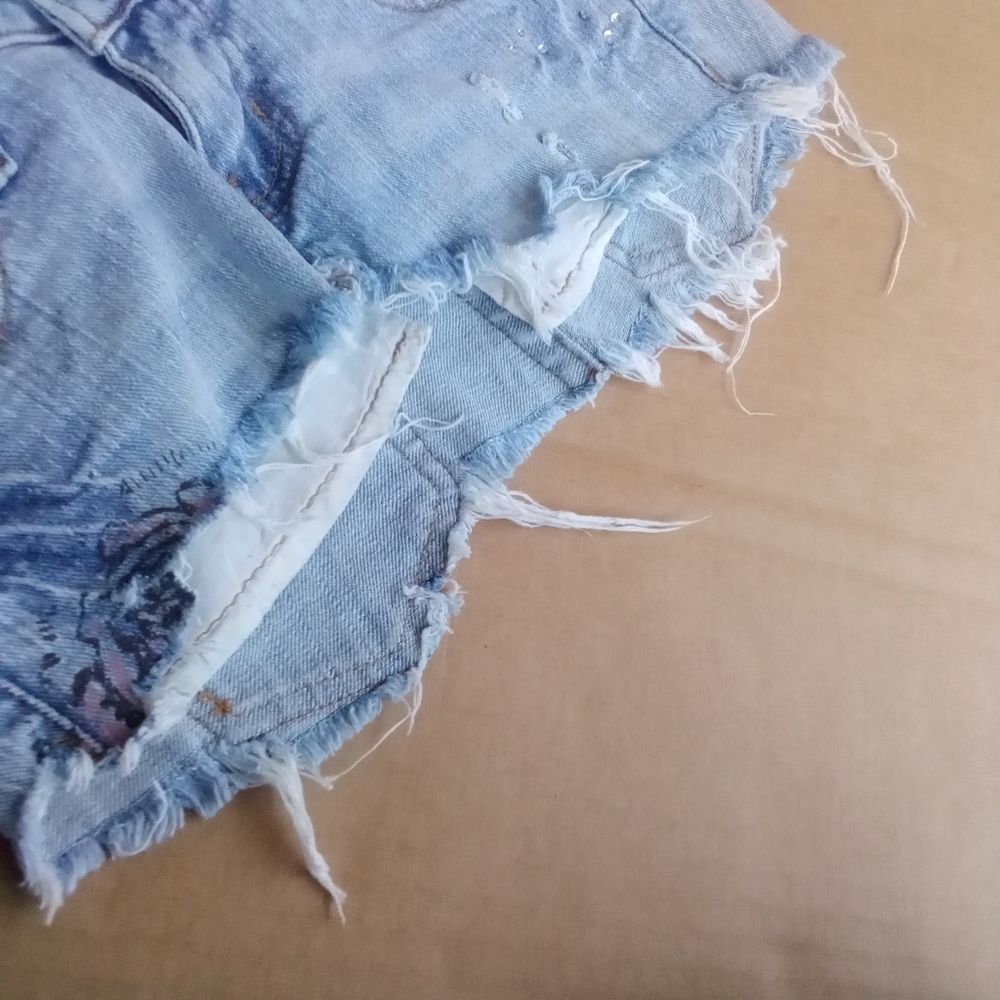 Zana Di Jeans Very Short Jean Mini Skirt Size 0 Pink Floral & Gemstone Designs - Picture 10 of 15